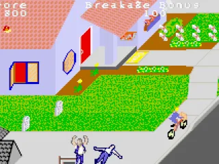 
											Paperboy: hitting one of the guys with a paper knocks him down.