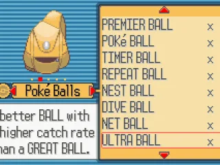 
											Bag, showing various poke balls