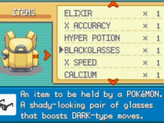 
											Bag, showing items you can give to your Pokémon