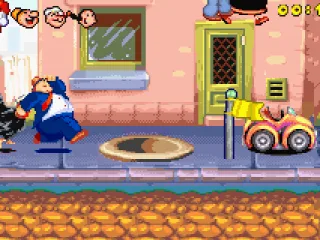 
											Wimpy tries to catch up as Bluto (now turned into a turkey) trails behind.