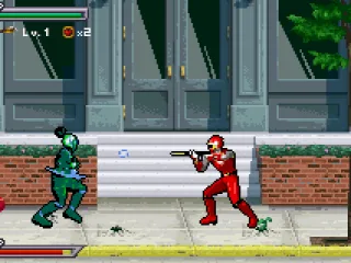 
											Shooting enemies with the blaster.