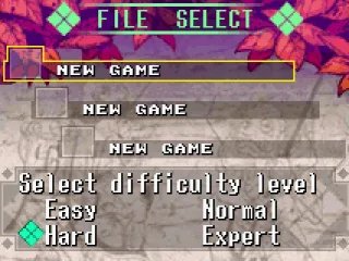 
											Difficulty level select (for a new game)