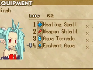 
											Your Guardian Beast's equipment screen shows the four spells or items that you have equipped.  Only the ones that are equipped can be used in battle