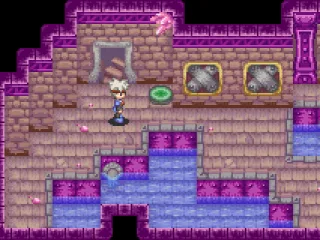 
											The dungeon levels all look similar.  The green circle on the floor is a teleporter