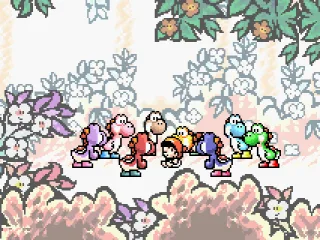 
											The Yoshis wonder what to do with Mario.