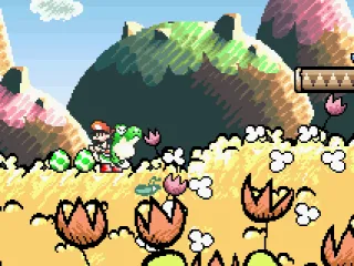 
											Yoshi swallows various enemies and makes eggs out of them.