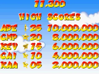 
											High score table with high default scores.