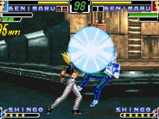 
											Benimaru Nikaido attacking successfully his alter-ego with the upper version of his DM Raikou Ken.