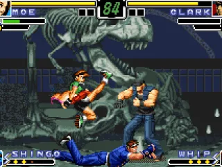 
											With Shingo immobilizing Clark by the feet, Moe tries a attack using her command move Waving Grain.