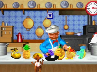 
											Hit the rats with the frying pan to keep them off the food.