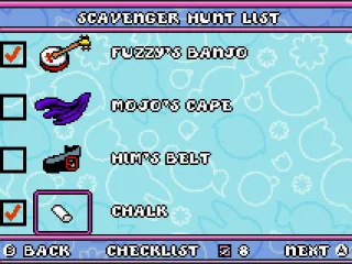 
											The scavenger hunt list