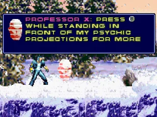 
											Various Professor X's projections are spread by the game. Press B button close them to learn a new move (or receive an advice) that will be useful more ahead.