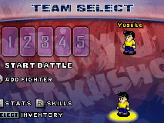 
											Team select - at the beginning, there's only Yusuke available, the other fighters have to be unlocked.