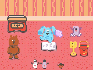 
											The main game menu where the player can either play the full game with Blue, or any mini game with any of the friends.