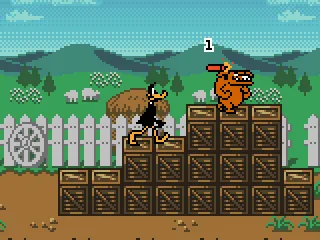 
											Daffy set dynamite on the dog's head.  He just needs to wait a few seconds.