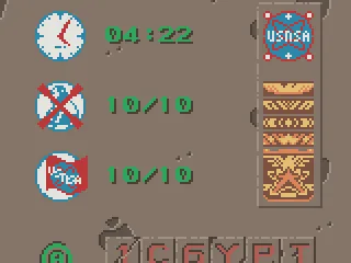 
											Completing a level ranks you based on time, defeated enemies and flags found. You also get a password.