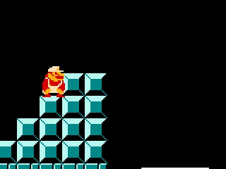 
											Crouched in a safe place, Mario waits the best moment to jump in one of the platforms.