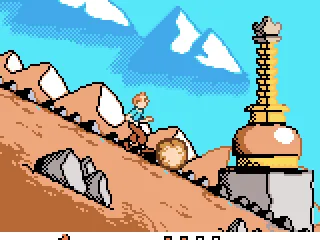 
											Running downhill past a stupa.