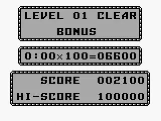
											After clearing a level, bonus points are awarded for each second left on the time limit.