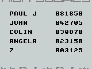 
											High score table