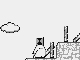 
											The gameplay: Noobow picks things up and puts them on his head.