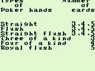 
											Types of poker hands that will yield points.