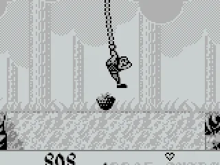 
											Using the vine to swing across the spike pit