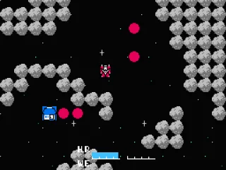 
											The red dots are enemies. The blue house below is a point where you can rest and buy supplies