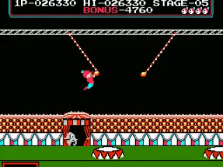 
											Trapeze between swing to swing, landing on the platforms below if you miss