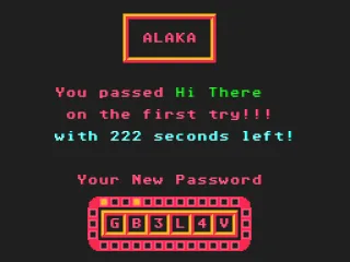 
											After beating a level you are told how many tries it took you and how much time you had left, plus you are given a password.