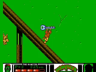 
											The Monster runs down a handrail and becomes invincible when he reaches top speed.