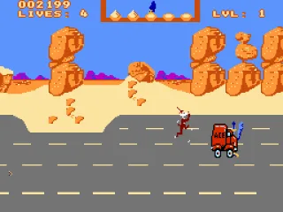 
											Road Runner gets hit by a red truck