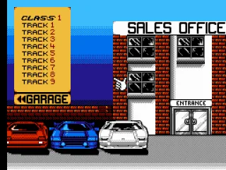 
											Main menu, from here you can go to the Garage, to the Sales Office or directly into racing.