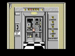 
											The elevator in the Acme Detective Agency... head to Personnel on the 2nd floor to begin your game