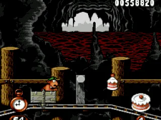 
											After some time riding a mine cart, Yogi finds a cake piece: but he must escape another obstacle!