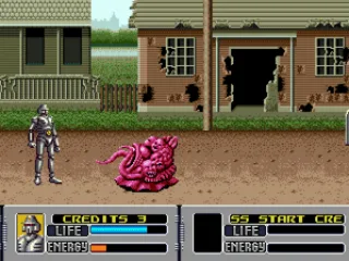
											Fighting an alien in a deserted town