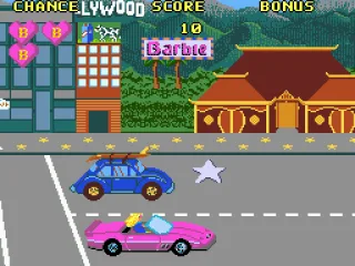 
											Level one, Barbie must pick up the icons that get her to photo shoots as well as various bonuses while avoiding other cars.