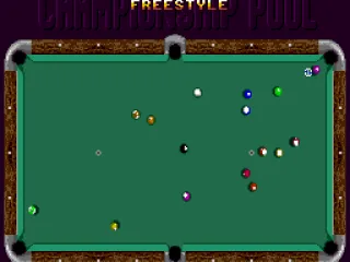 
											Setting up a shot at the ball near the pocket.