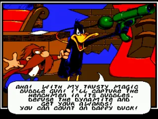 
											Daffy Duck takes out his gun.
