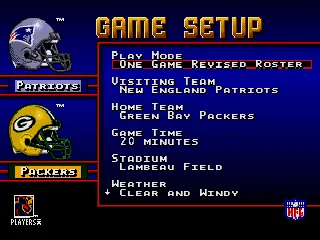 
											Game setup menu