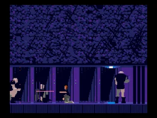
											Lester protects himself with an energy shield during a gunfight with an alien guard.