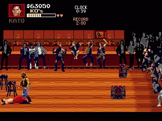
											Knock your opponent in the crowd or use the objects scattered around for a brutality bonus.