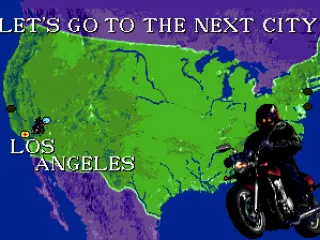 
											Map screen: riding a motorcycle, the player makes a