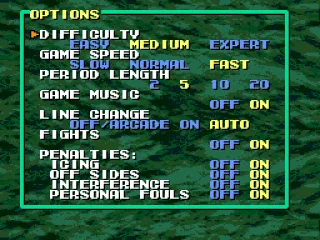 
											Options screen