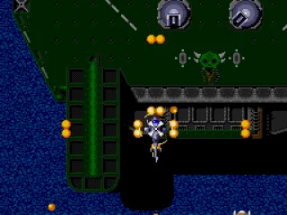 
											The weapon shoots in four directions simultaneously.