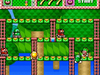 
											To destroy enemies, Charlie must pound them through holes in the platforms.