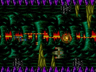 
											Second stage, a weird purple cave.