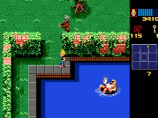 
											The stupid neighbor is sitting in the middle of the pool and seems to ignore the zombies entirely