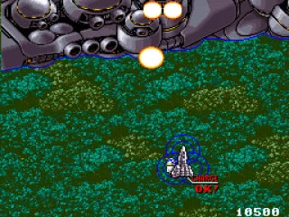 
											Boss #1, an airship packed to the rafters with turrets,