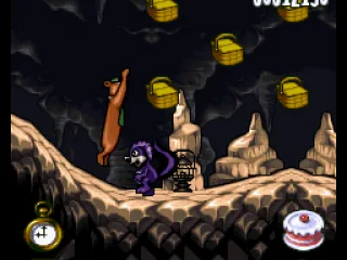 
											Yogi jumps to collect some baskets: a purple-skinned skunk is in your way...